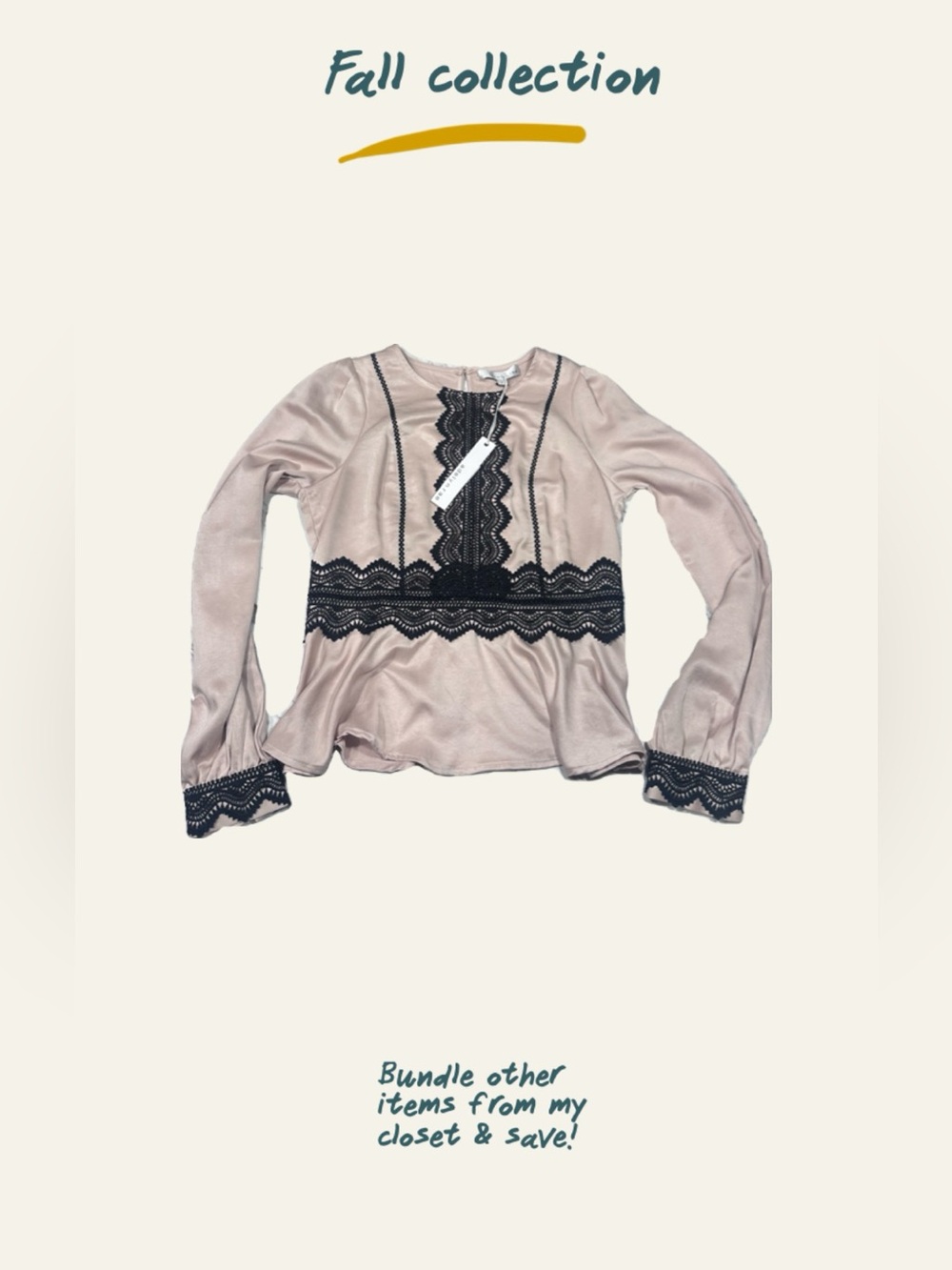 Adelyn Rae Blush Top with Black Lace Trim